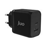Juo 45W GaN USB-C + USB-A Şarj Aleti iPhone & iPad & Macbook & Samsung Uyumlu PD Type-C Hızlı Şarj Cihazı Siyah