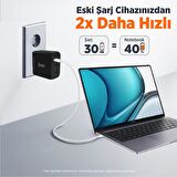Juo 65W USB-C + USB-A 3 Portlu GaN Şarj Aleti iPhone & Macbook & Notebook Uyumlu PD Type-C Hızlı Şarj Cihazı Siyah