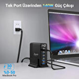 Juo 140W GaN PD 3.1 Masaüstü Hızlı Şarj Cihazı 3 Type-C + 2 USB-A iPhone & MacBook & Laptop Uyumlu Şarj Aleti