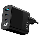 Juo 65W GaN Led Ekranlı Hızlı Şarj Cihazı 2 Type-C + USB-A iPhone & iPad & Notebook Uyumlu Şarj Aleti