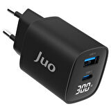 Juo 30W GaN Led Ekranlı Type-C + USB-A Hızlı Şarj Cihazı Android & iPhone Uyumlu Şarj Aleti