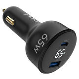 Juo 65W Led Ekranlı Type-C + USB-A Araç Şarj Aleti iPhone & Android & Notebook Araç içi Şarj Cihazı