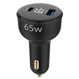Juo 65W Led Ekranlı Type-C + USB-A Araç Şarj Aleti iPhone & Android & Notebook Araç içi Şarj Cihazı