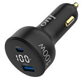 Juo 100W Led Ekranlı Type-C + USB-A Araç Şarj Aleti iPhone & Android & Notebook Araç içi Şarj Cihazı