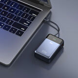 Juo 20000mAh 65W LED Ekranlı USB-A + Type-C Kablolu Taşınabilir Hızlı Şarj Cihazı Powerbank