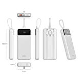 Juo 10000mAh 22.5W Led Ekranlı Lightning ve Type-C Kablolu Powerbank Taşınabilir Hızlı Şarj Cihazı Beyaz