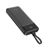 Juo 10000mAh 22.5W Led Ekranlı Lightning ve Type-C Kablolu Powerbank Taşınabilir Hızlı Şarj Cihazı Siyah