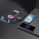 Juo 10000mAh 22.5W Led Ekranlı Lightning ve Type-C Kablolu Powerbank Taşınabilir Hızlı Şarj Cihazı Siyah