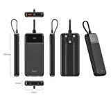 Juo 10000mAh 22.5W Led Ekranlı Lightning ve Type-C Kablolu Powerbank Taşınabilir Hızlı Şarj Cihazı Siyah