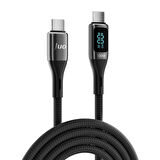 Juo 100W 5A QC4.0 Dijital Led Ekranlı E-Mark Çipli USB PD Type-C Hızlı Şarj ve Data Kablosu 2 Metre