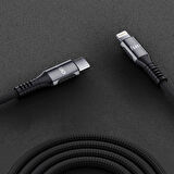 Juo 27W USB Type-C to Lightning iPhone iPad Örgülü Hızlı Şarj ve Data Kablosu 1 Metre