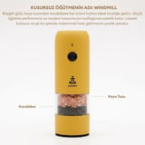 Pizen Windmill USB Şarjlı Otomatik Baharat Öğütücü LED Işıklı Ayarlanabilir Tuz Karabiber Değirmeni
