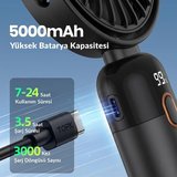 Warmco K70 Taşınabilir Şarjlı El Vantilatörü 2400mAh 360° Döner Başlıklı ve Standlı Dijital Ekranlı Soğutucu Fan Siyah