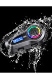 Motorsiklet Kask Interkom Kulaklık RGB Işık LCD Ekranlı FM Radyo Bluetooth 5.3 Çift Telefon Bağlantı