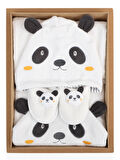 Sevimli Panda Figürlü Bamboo Bebek Bornoz Seti 0-2 Yaş Kutulu