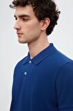 D'S Damat Regular Fit Saks Mavi Pike Dokulu %100 Pamuk Kıvrılmaz Polo Yaka Nakışlı T-Shirt 4HC14ORT51000