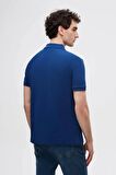 D'S Damat Regular Fit Saks Mavi Pike Dokulu %100 Pamuk Kıvrılmaz Polo Yaka Nakışlı T-Shirt 4HC14ORT51000