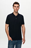 D'S Damat Regular Fit Lacivert Pike Dokulu %100 Pamuk Kıvrılmaz Polo Yaka Nakışlı T-Shirt 6HC14ORT51000