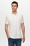 D'S Damat Regular Fit Beyaz Pike Dokulu %100 Pamuk Kıvrılmaz Polo Yaka Nakışlı T-Shirt 6HC14ORT51000