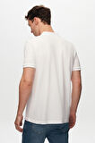 D'S Damat Regular Fit Beyaz Pike Dokulu %100 Pamuk Kıvrılmaz Polo Yaka Nakışlı T-Shirt 6HC14ORT51000
