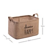 OCEAN HOME Choose Happy Baskılı Jüt Sepet //30x21x18