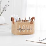 OCEAN HOME Love Baskılı Dikdörtgen Jüt Sepet //24x17x14