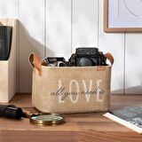 OCEAN HOME Love Baskılı Dikdörtgen Jüt Sepet //24x17x14