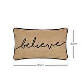Ocean Home Believe Baskılı Naturel Jüt Kırlent Kılıfı //50x30