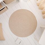 Ocean Home Yıkanabilir Bej Kırçıllı Pamuklu Halı Kilim 80 Cm Çap