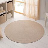 Ocean Home Yıkanabilir Bej Kırçıllı Pamuklu Halı Kilim 120 Cm Çap