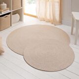 Ocean Home Yıkanabilir Bej Kırçıllı Pamuklu Halı Kilim 120 Cm Çap