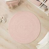 Ocean Home Yıkanabilir Pembe Kırçıllı Pamuklu Halı Kilim 80 cm çap