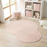 Ocean Home Yıkanabilir Pembe Kırçıllı Pamuklu Halı Kilim 80 cm çap
