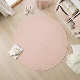 Ocean Home Yıkanabilir Pembe Kırçıllı Pamuklu Halı Kilim 120 cm çap