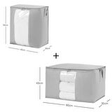 2'li Pvc Pencereli Gri Renk Kapitone Hurç Set 1 Adet 45 x 30 x 50 / 1 Adet 60 x 43 x 35 cm