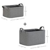 2'li Antrasit Renk Dokulu Kumaş Sepet Set 24 x 17 x 12 / 30 x 21 x 18 cm