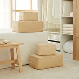 4'lü Bej Balıksırtı Hurç Set 2 Adet 30 x 22 x 18 / 2 Adet 52 x 28 x 21 cm