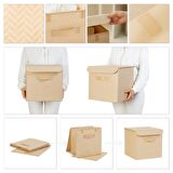 Bej Balıksırtı Kapaklı Kutu Set 30 x 30 x 30 cm