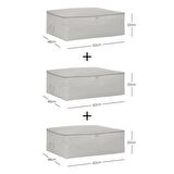 3'lü Büyük Boy Gri Balıksırtı Baza Altı Hurç Set 62 x 46 x 22 cm