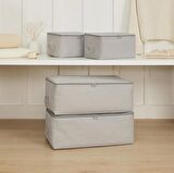 4'lü Gri Balıksırtı Hurç Set 2 Adet 30 x 22 x 18 / 2 Adet 52 x 28 x 21 cm