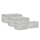4'lü Gri Balıksırtı Hurç Set 2 Adet 30 x 22 x 18 / 2 Adet 52 x 28 x 21 cm