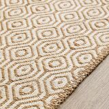 Ekru Renk Karo Desenli Jüt Halı Kilim 120 x 180 cm