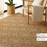Ocean Home Textile Yıkanabilir Saçaklı Jüt Görünümlü Naturel Renk Karo Desenli Halı Kilim 160 x 230 cm