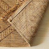 Ocean Home Textile Yıkanabilir Saçaklı Jüt Görünümlü Naturel Renk Karo Desenli Halı Kilim 160 x 230 cm