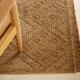 Ocean Home Textile Yıkanabilir Saçaklı Jüt Görünümlü Naturel Renk Karo Desenli Halı Kilim 160 x 230 cm