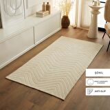 Ekru Renk Dalga Desenli Şönil Halı Kilim 80 x 150 cm