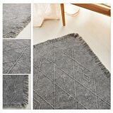 Ocean Home Textile Yıkanabilir Saçaklı Antrasit Renk Pamuklu Halı Kilim 70 x 160 cm