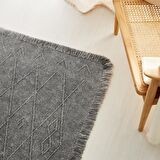 Ocean Home Textile Yıkanabilir Saçaklı Antrasit Renk Pamuklu Halı Kilim 70 x 160 cm