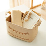 2'li Çocuk Odası Jüt Dokuma Kumaş Sepet Set 1 Adet 24 x 17 x 14 / 1 Adet 30 x 21 x 18 cm