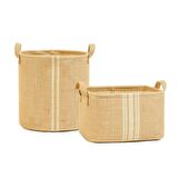 2'li Çizgili Jüt Sepet Set 1 Adet 30 x 31 / 1 Adet 30 x 21 x 18 cm